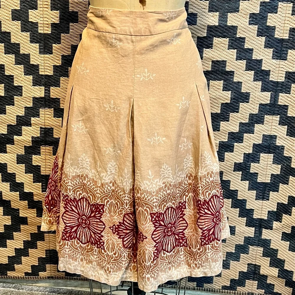 Earthy henna tattoo mandala tribal skirt 100% linen midi‎ mini pleated plus size - Picture 4 of 11